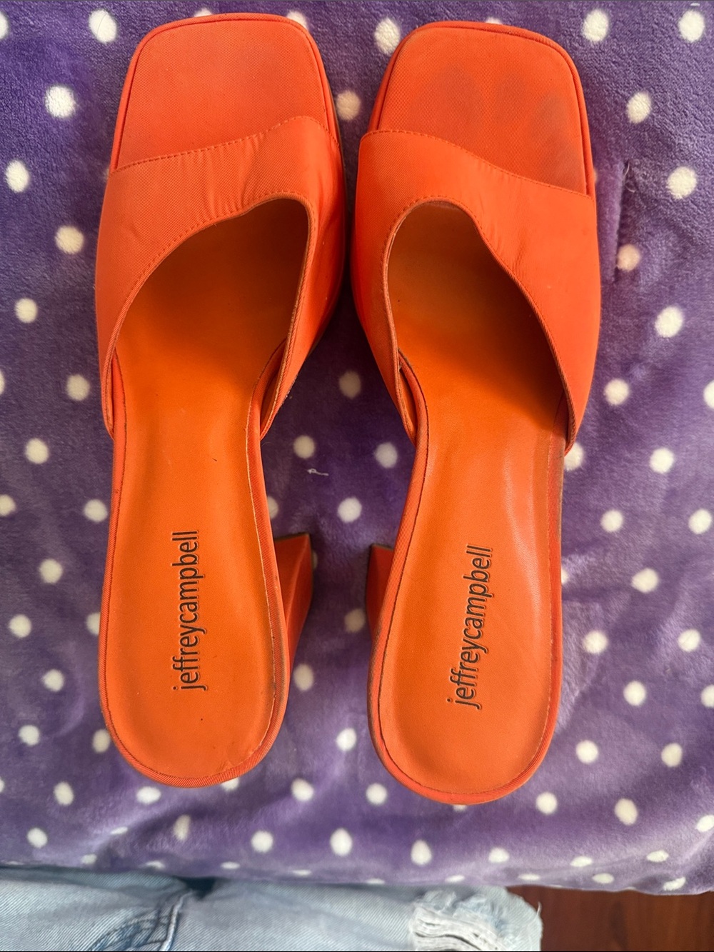 Jeffrey Campbell Tangerine-Orange Square Toe Platform Mule Heels. Size 10